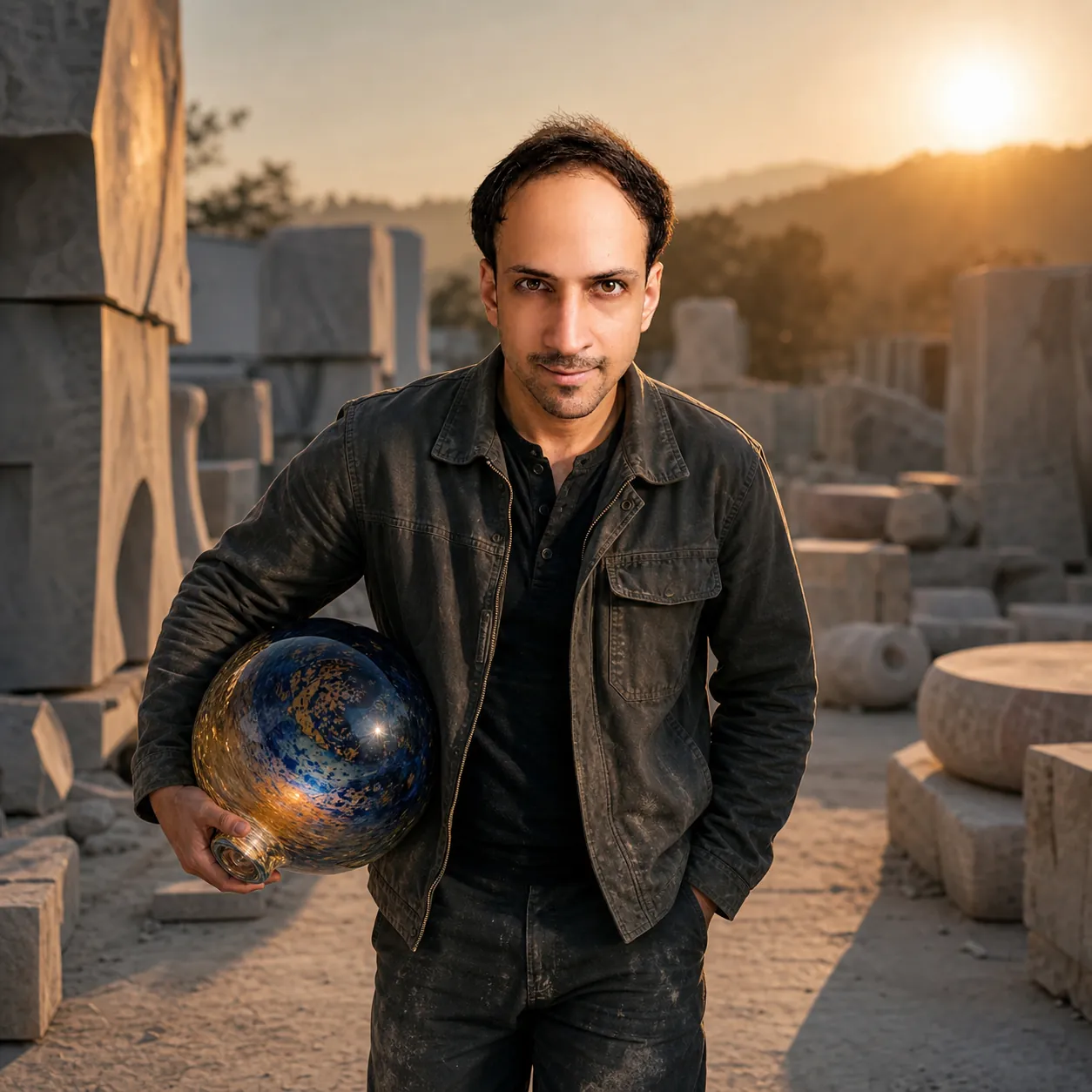 Material Alchemy: Passage with a blown-glass orb — AI Portrait Prompt