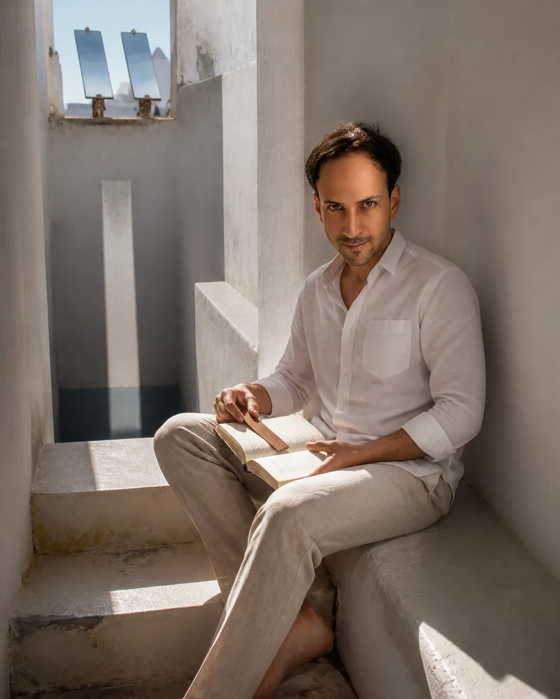 Morning Dose: Whitewashed Reading Alcove — AI Portrait Prompt
