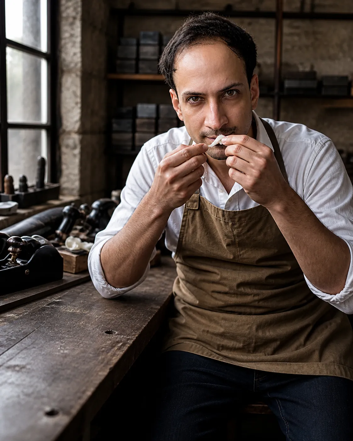 Kept Not Replaced: Narrow Sharpening Room — AI Portrait Prompt