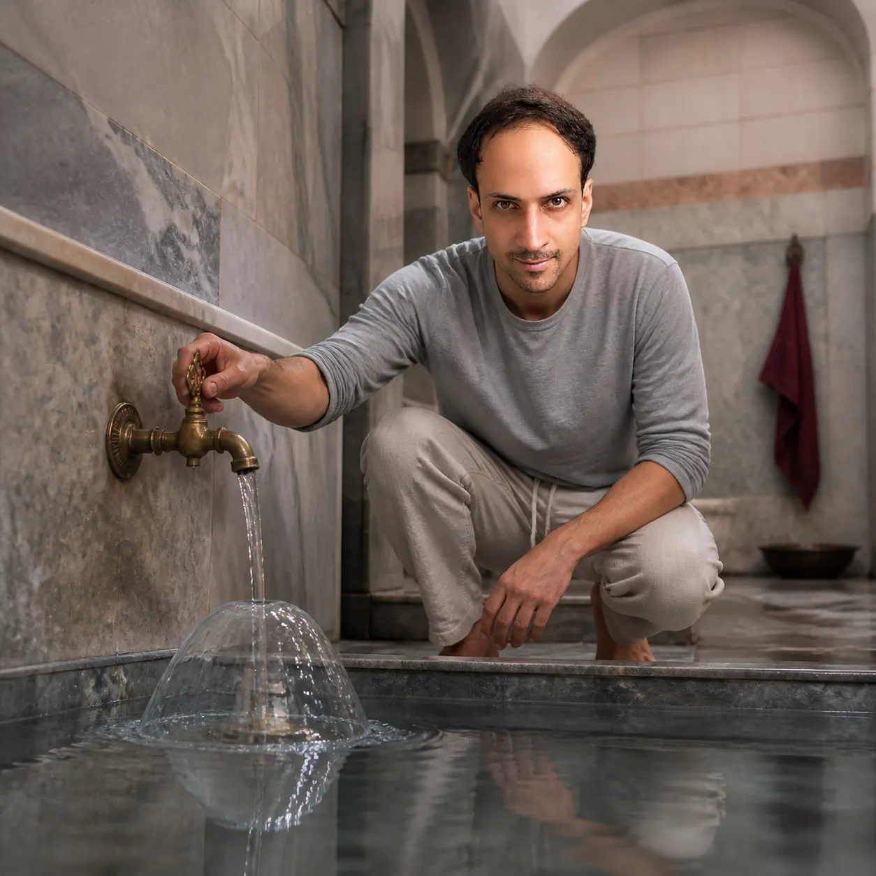 Water Bell in the Old Hammam — AI Portrait Prompt
