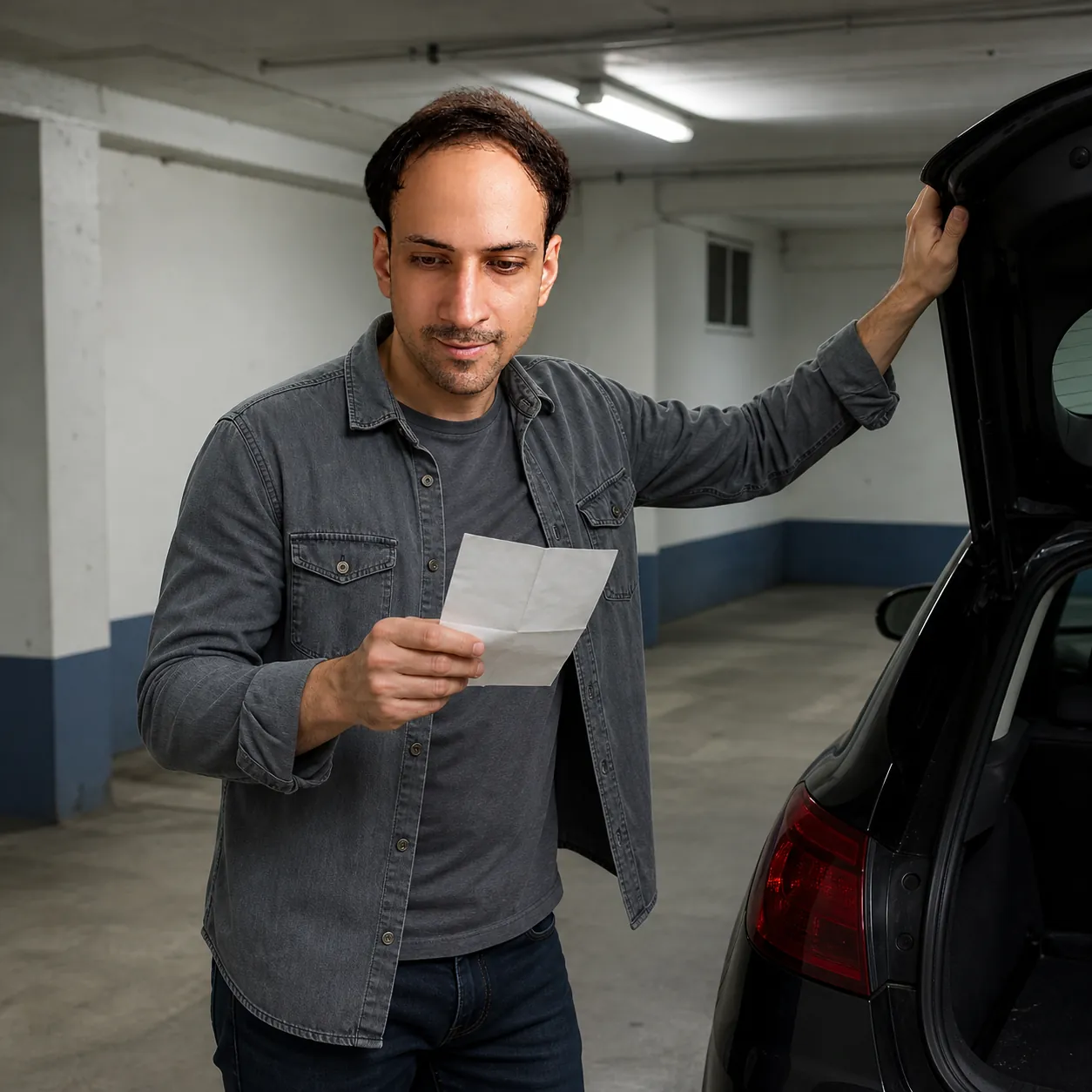 Car Park Bay, Boot Closing — AI Portrait Prompt