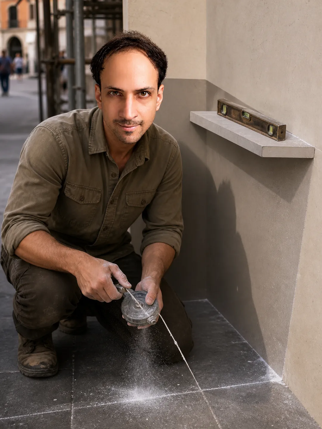 Borrowed Depth: Public Plaza Edge — AI Portrait Prompt