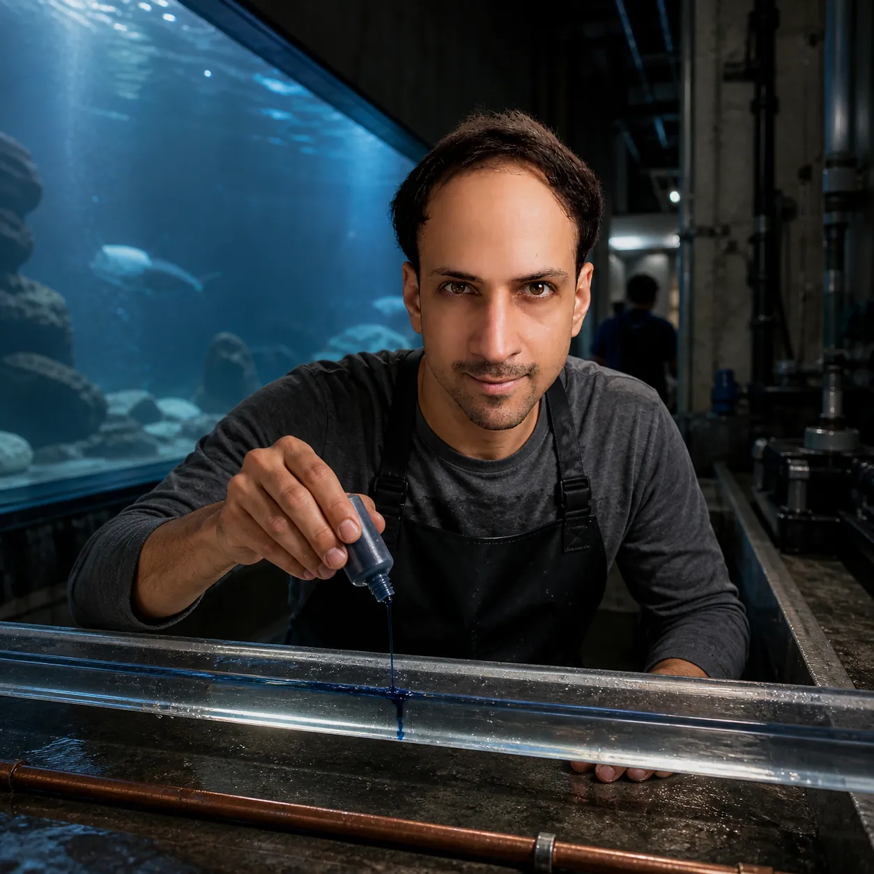 Straight Dye Line Behind the Aquarium — AI Portrait Prompt
