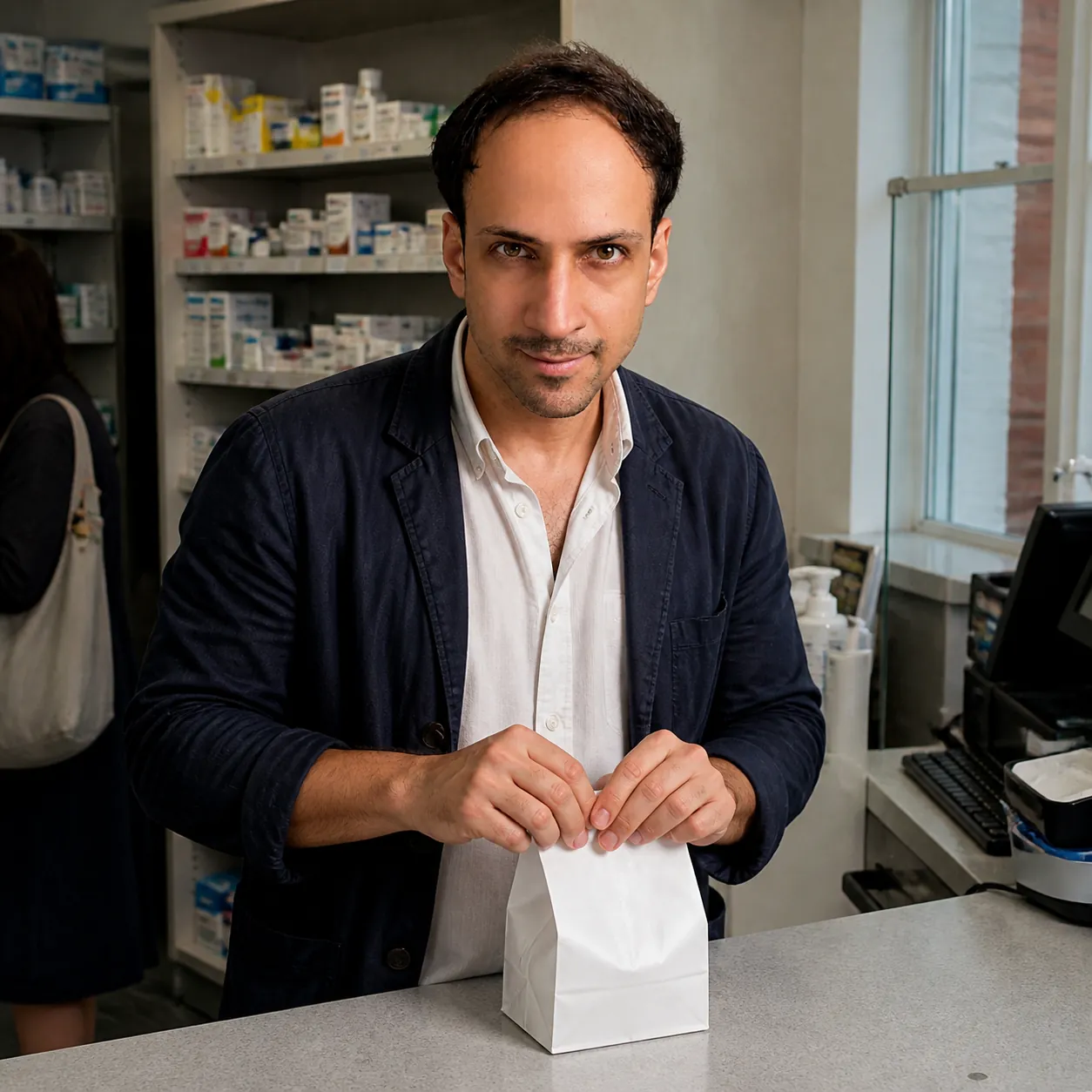 At the Pharmacy Counter — AI Portrait Prompt