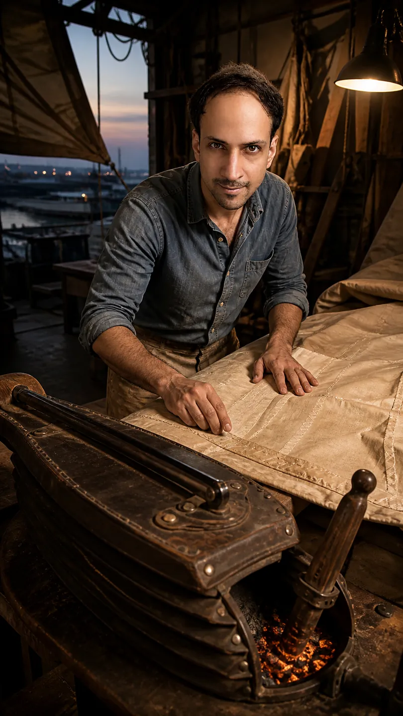 Mechanics of Calm: Sail-Repair Loft — AI Portrait Prompt