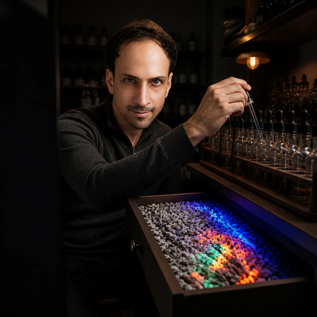 Glowing Stones at the Perfume Bench — AI Portrait Prompt