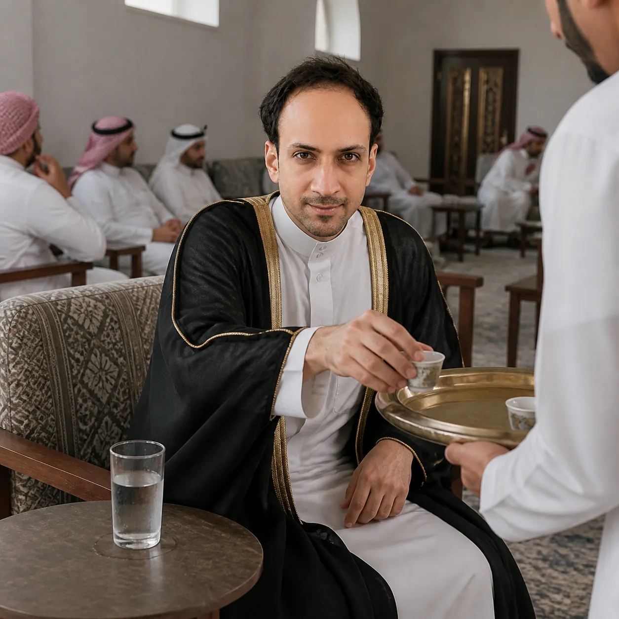 Between Greetings at the Reception — AI Portrait Prompt