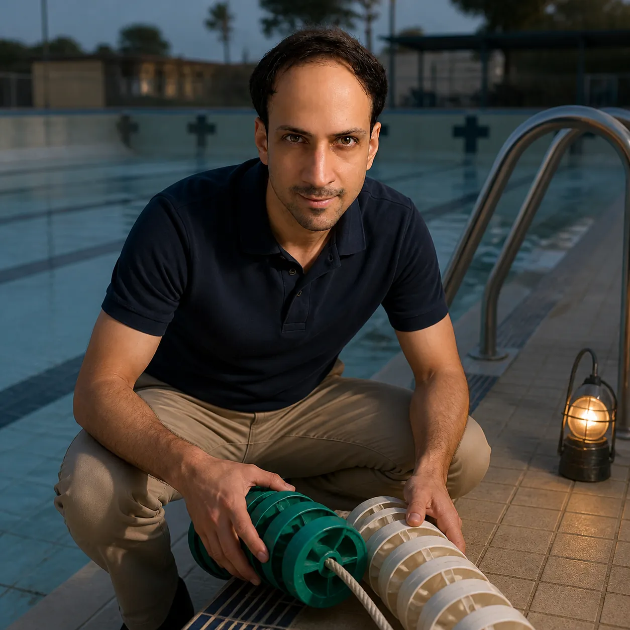 Goniometer Sphere by the Pool — AI Portrait Prompt