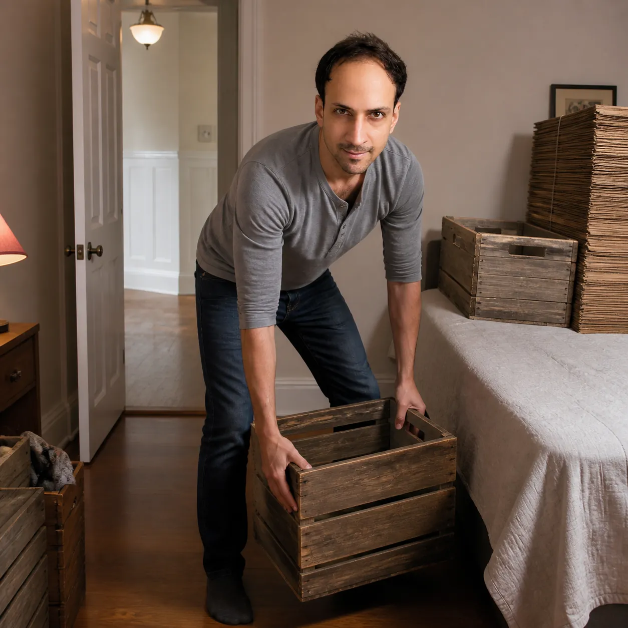 Crates on the Spare Bed — AI Portrait Prompt