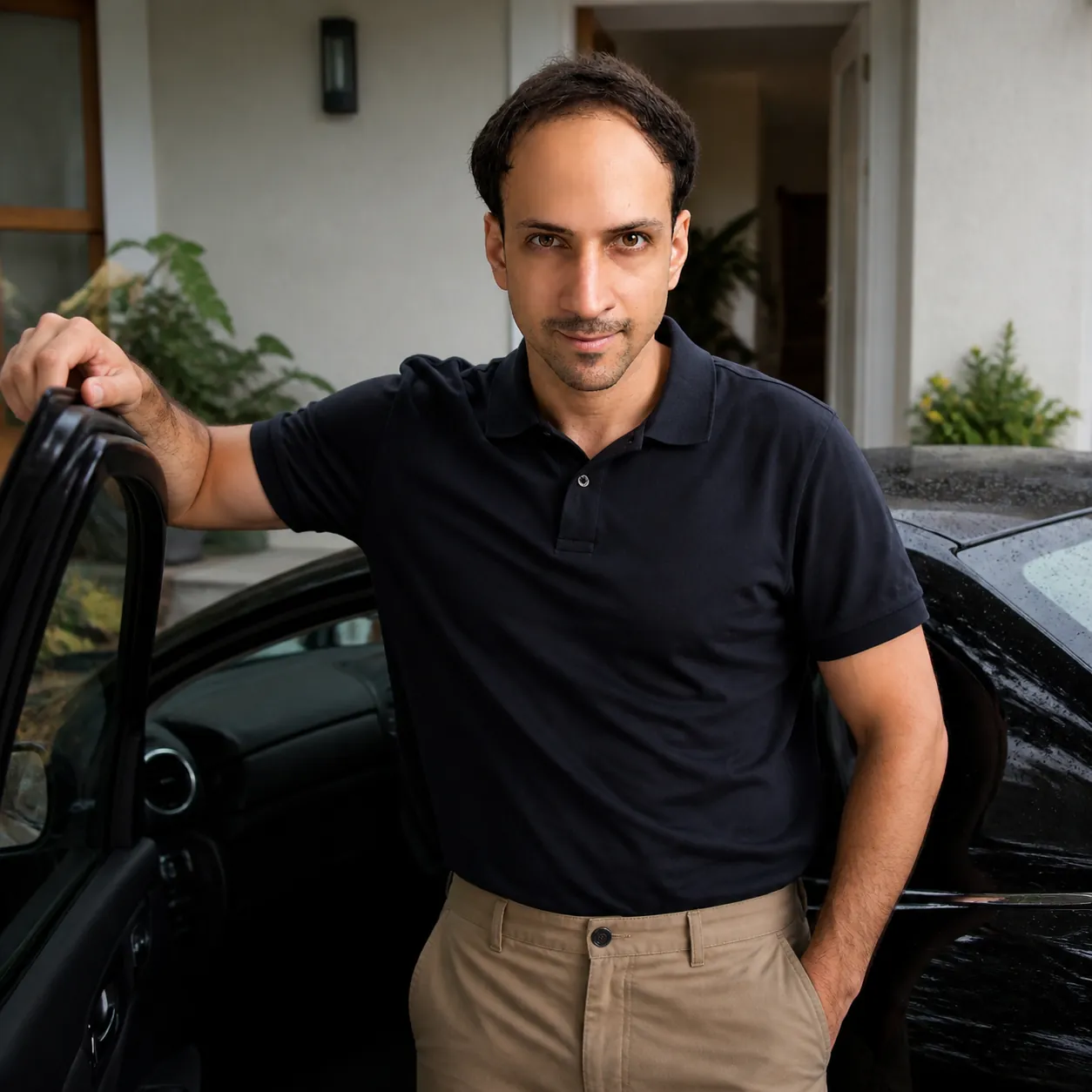 Hand on the Open Car Door — AI Portrait Prompt