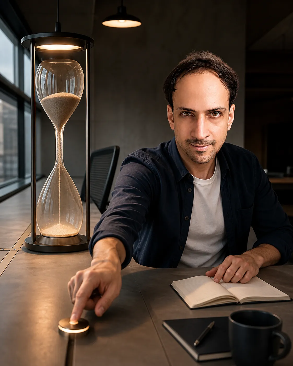 Embodied Time: Long Shared Desk by a Window — AI Portrait Prompt