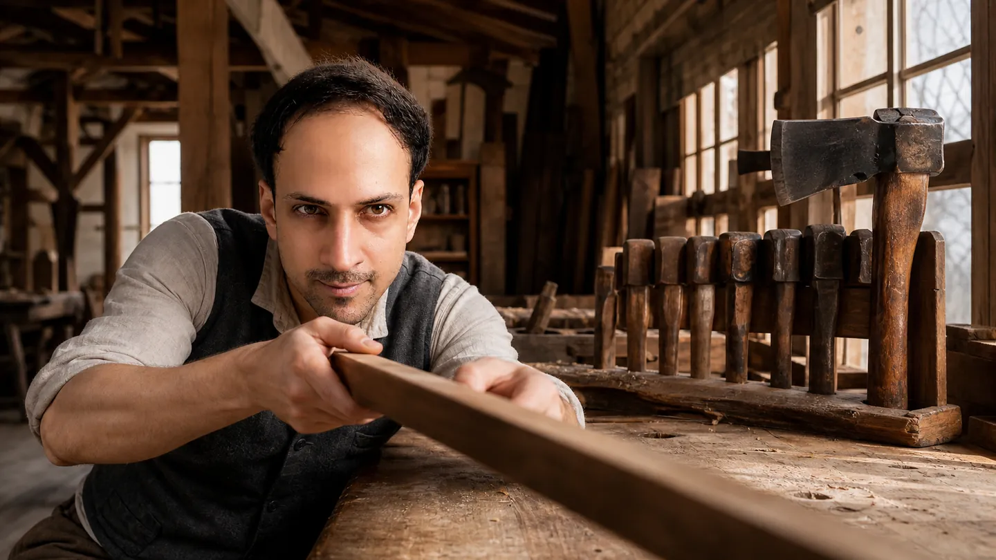 Time As Polish: Timber-Framed Joinery Loft — AI Portrait Prompt