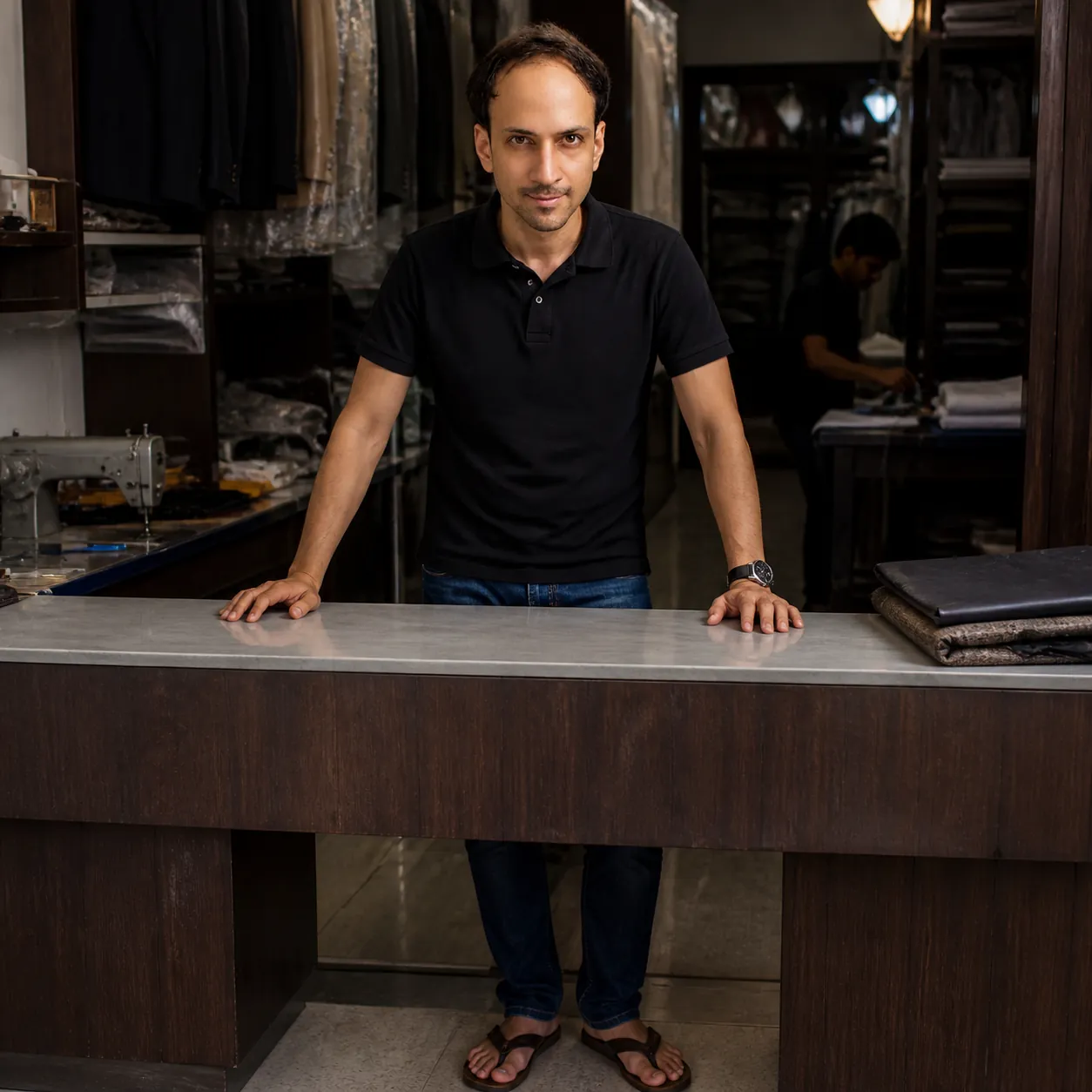 A Minute at the Tailor's Counter — AI Portrait Prompt