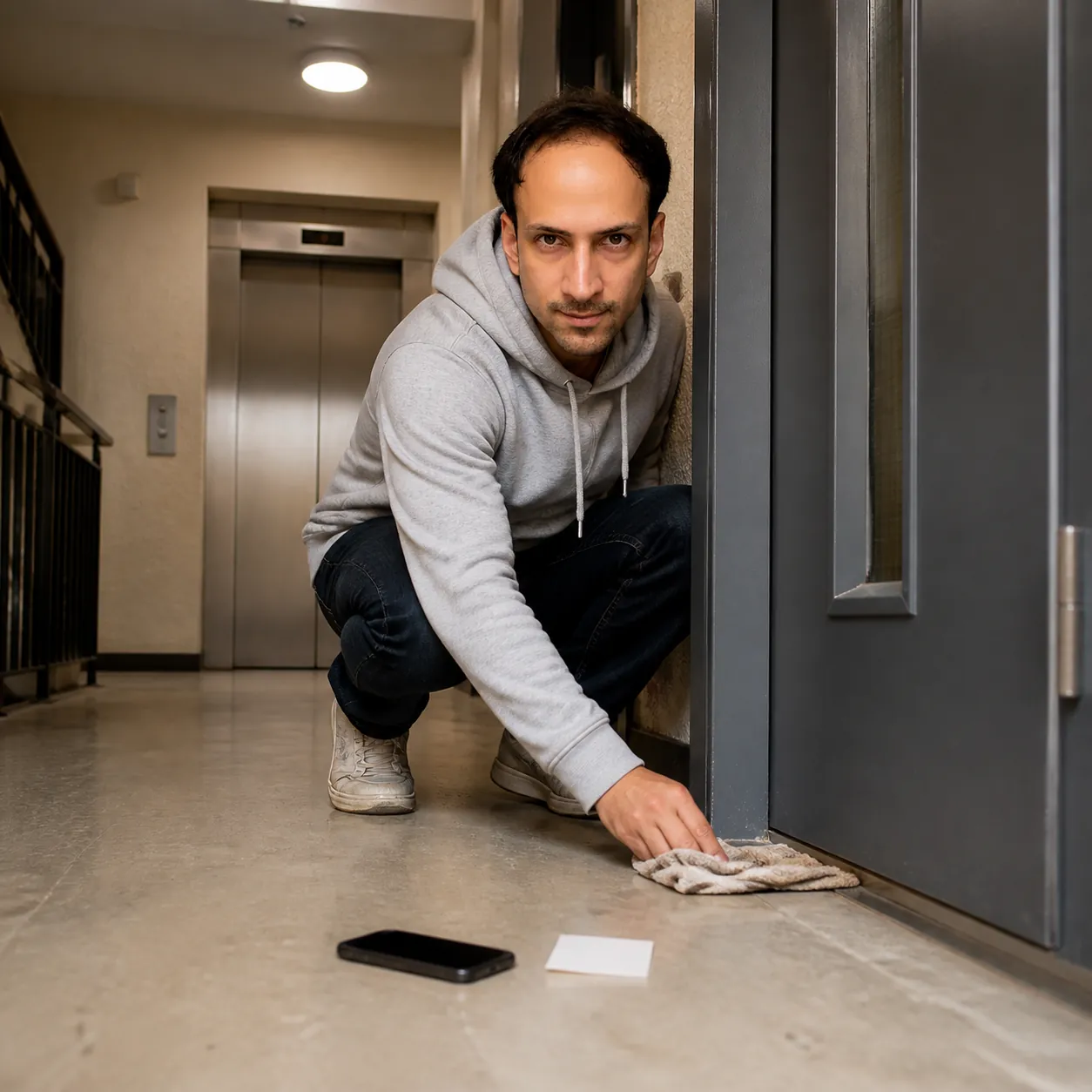 Holding the Stairwell Door — AI Portrait Prompt