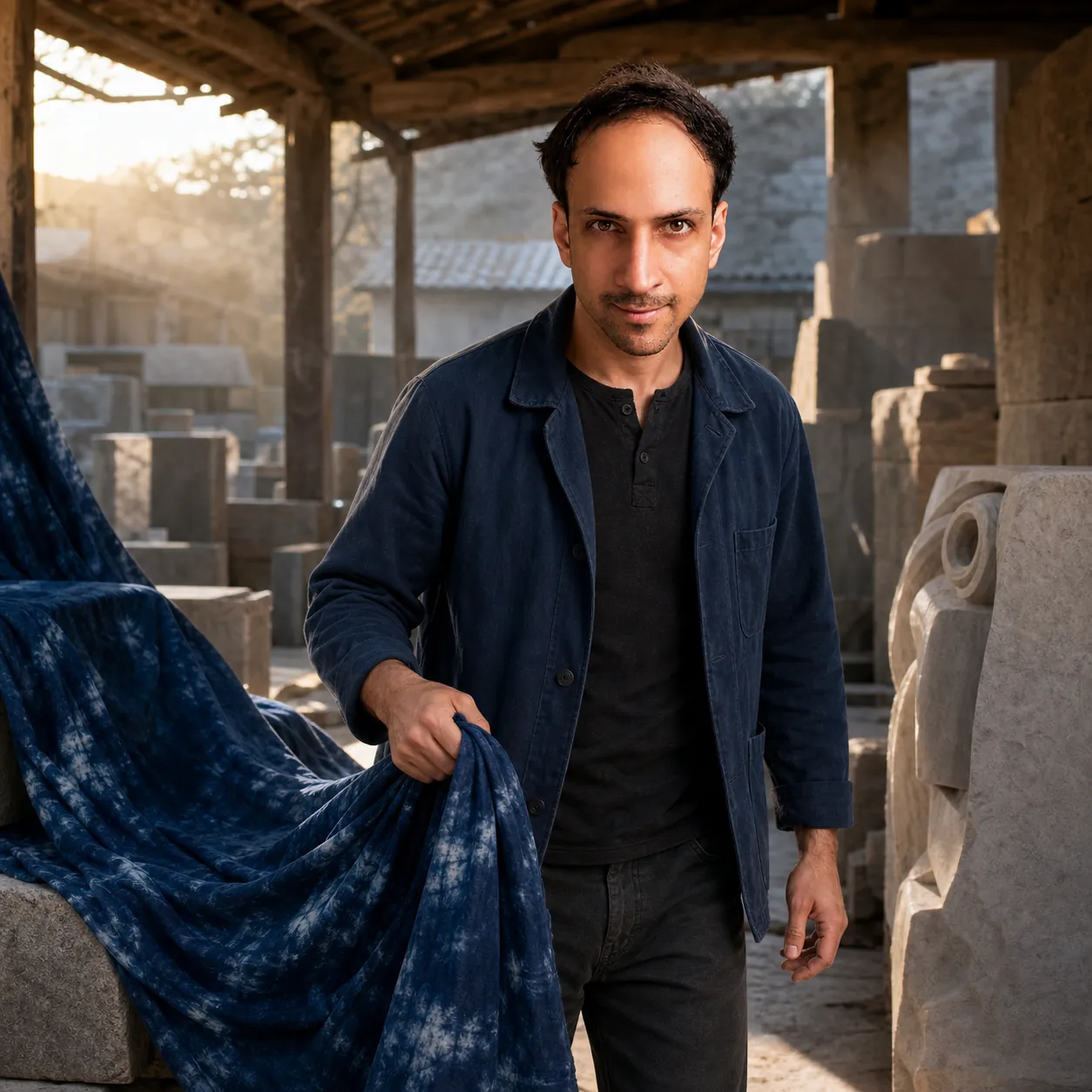 Material Alchemy: Departure with an indigo-dyed cloth — AI Portrait Prompt