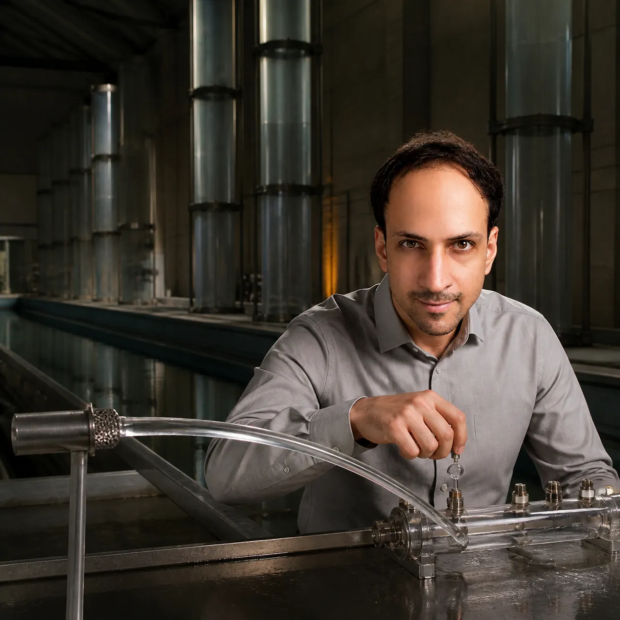 Bent Glass Arc in the Hydraulics Hall — AI Portrait Prompt