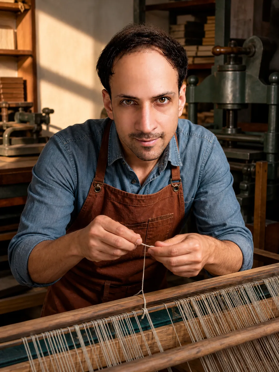Rewired by Hand: Small Bookbindery — AI Portrait Prompt