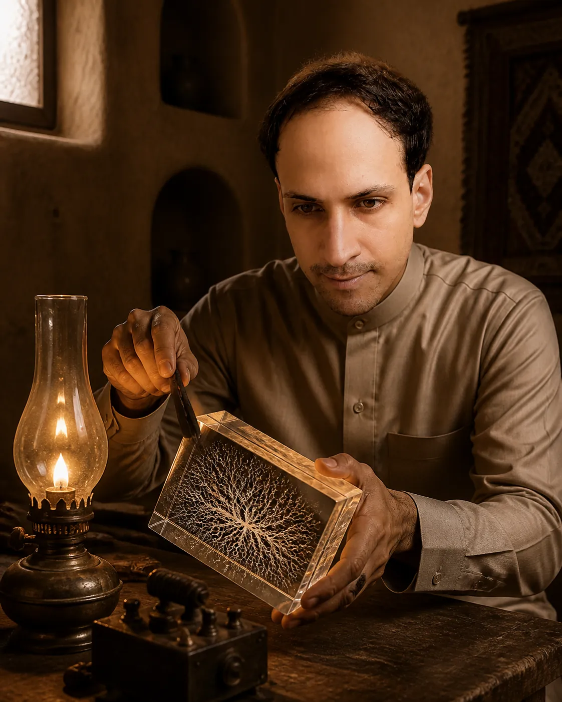 Lightning's Autograph: Restored Najdi Mud-Brick Room — AI Portrait Prompt