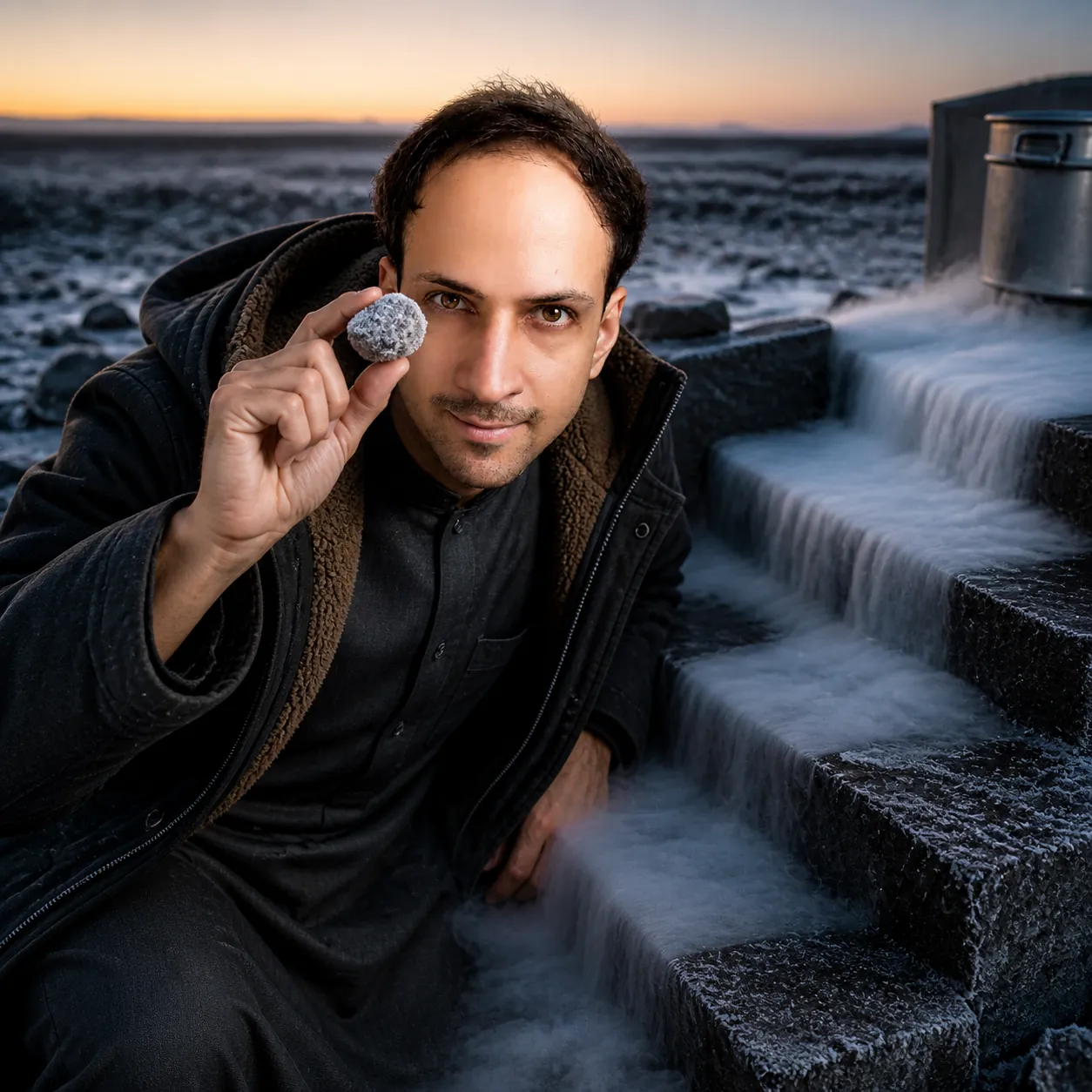 Dry-Ice Fog Near Tabuk — AI Portrait Prompt
