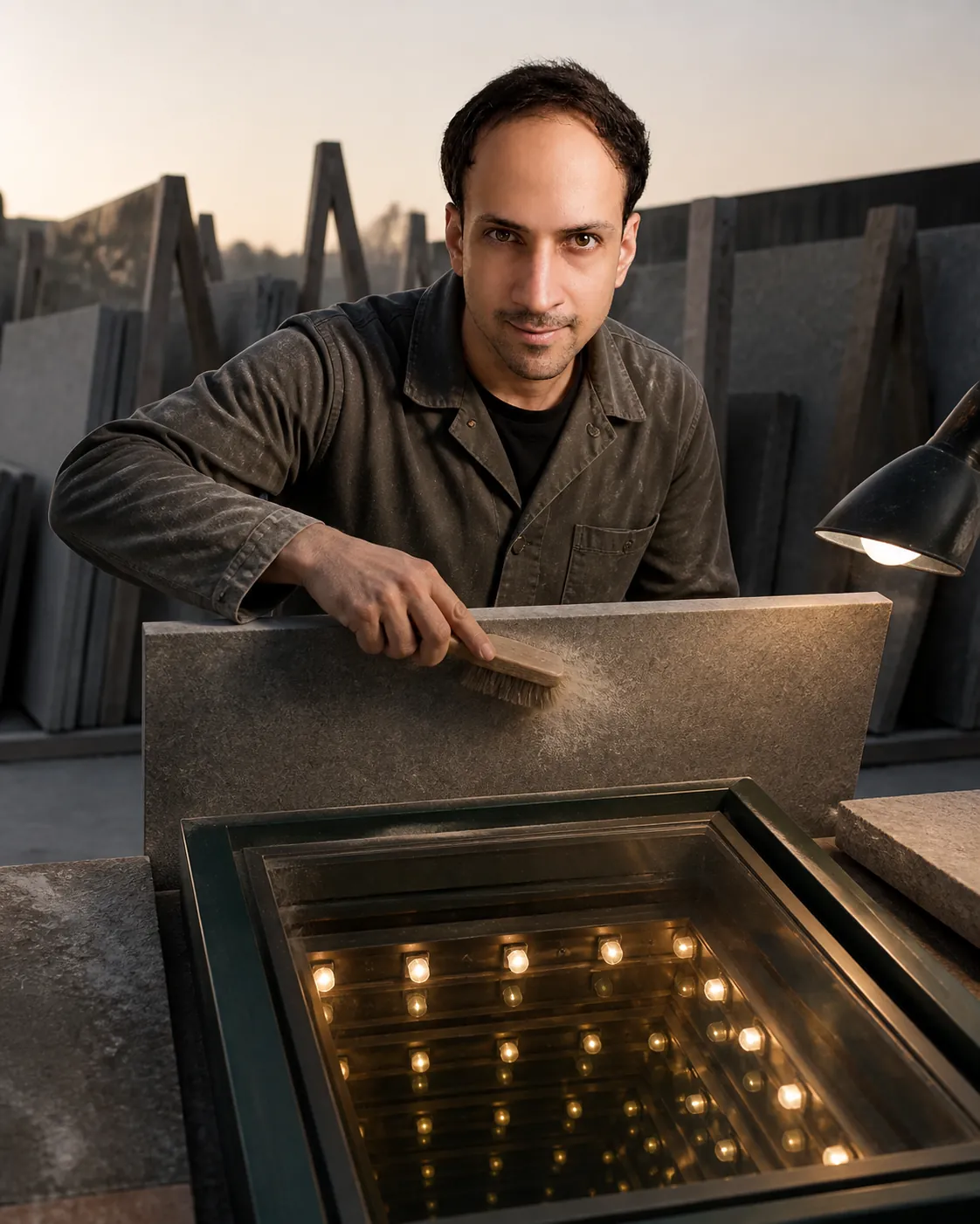 Bounded Forever: Stone Mason's Yard — AI Portrait Prompt