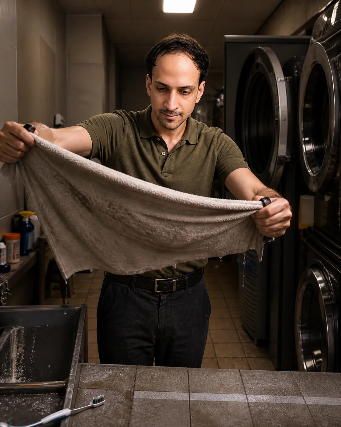 Wrong Hour: Narrow Utility Room — AI Portrait Prompt