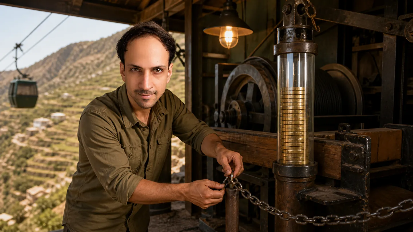 Stored Momentum: Cable-Car Winch House — AI Portrait Prompt