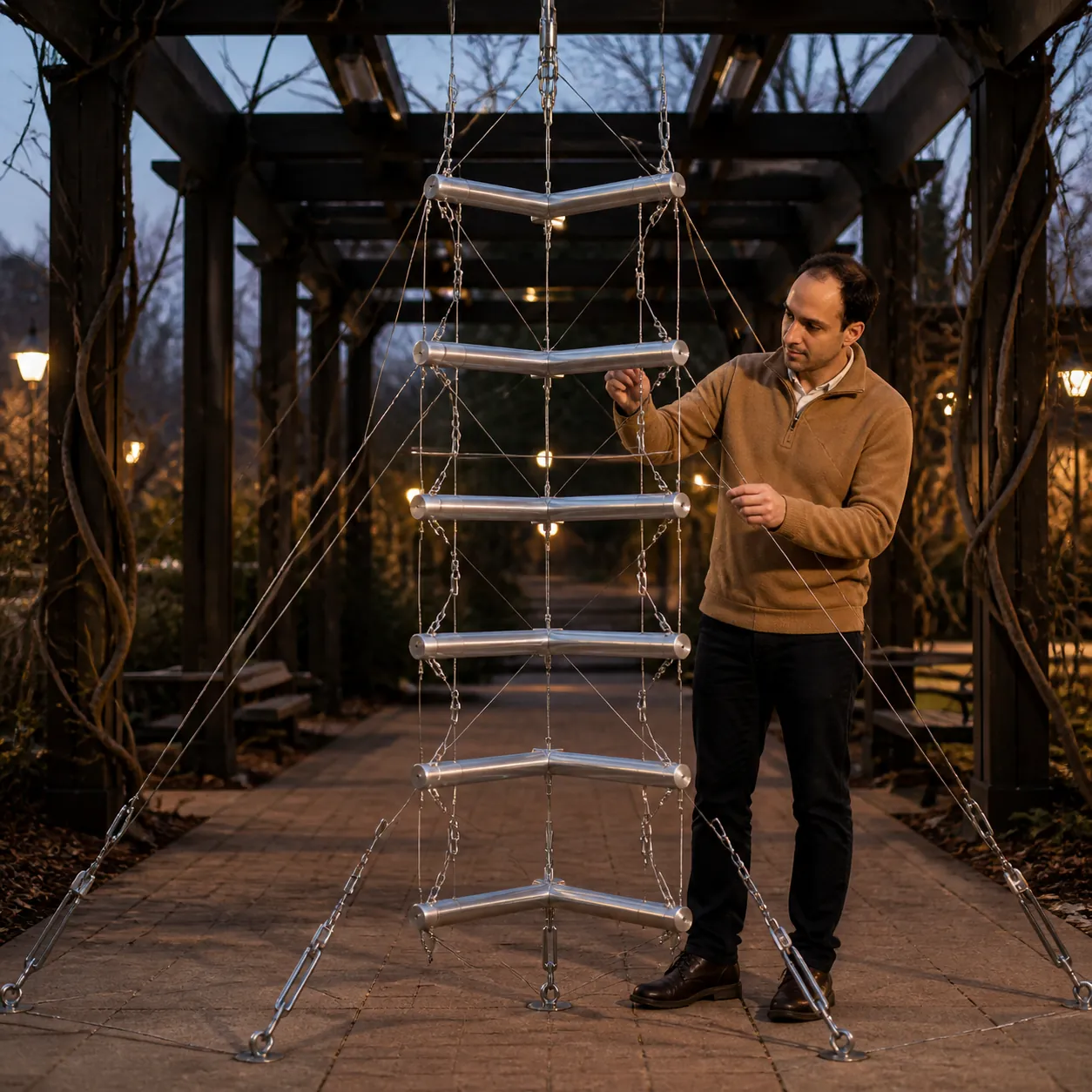 Floating Struts at Dusk — AI Portrait Prompt