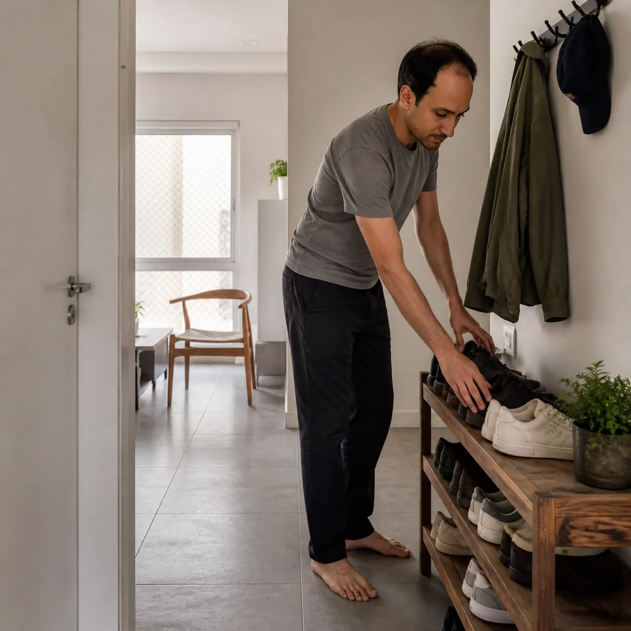 Shoes Lined Up, Door in View — AI Portrait Prompt