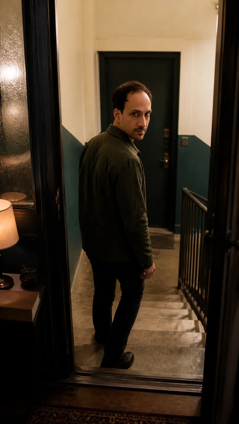 Third Return: Half-Landing Between Two Floors — AI Portrait Prompt