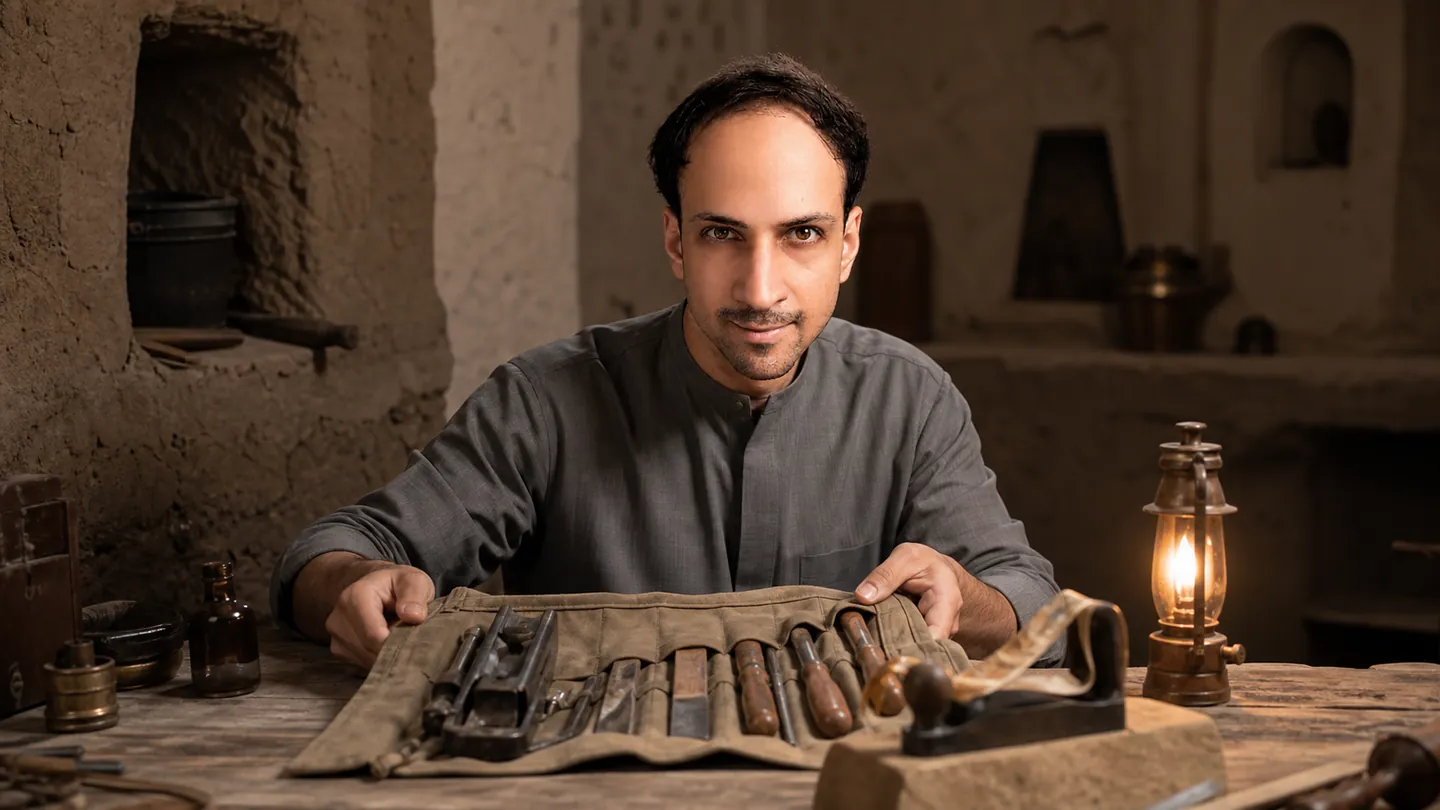 Kept Not Replaced: Restored Mud-Brick Workroom — AI Portrait Prompt