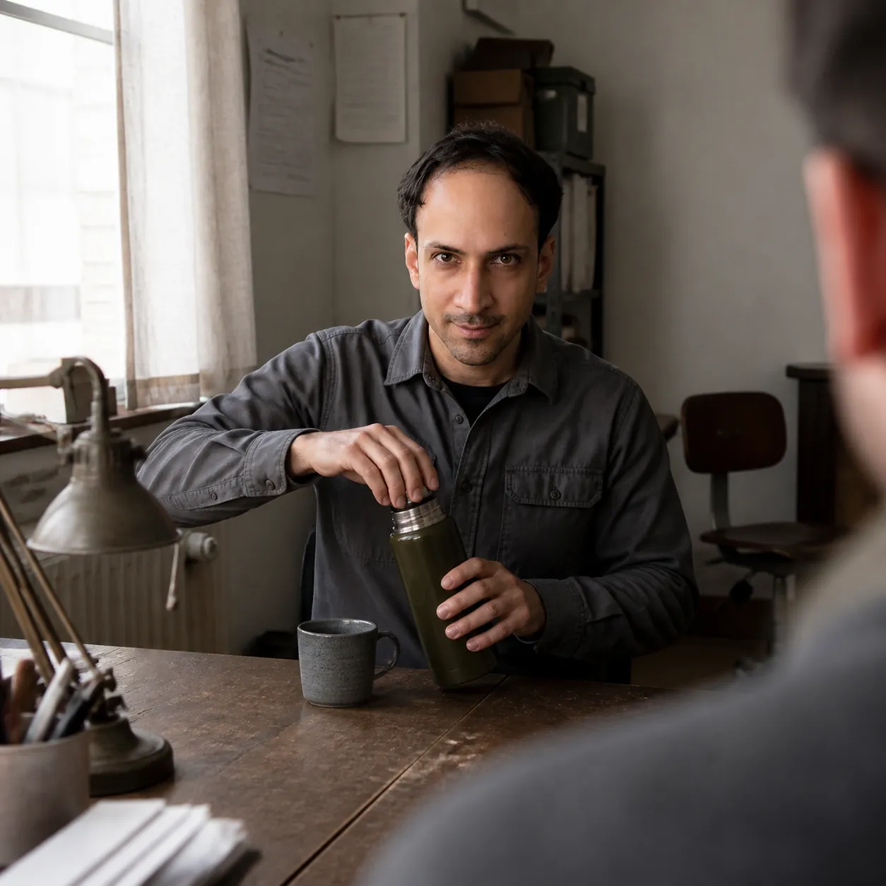 Flask Closed After One Cup — AI Portrait Prompt