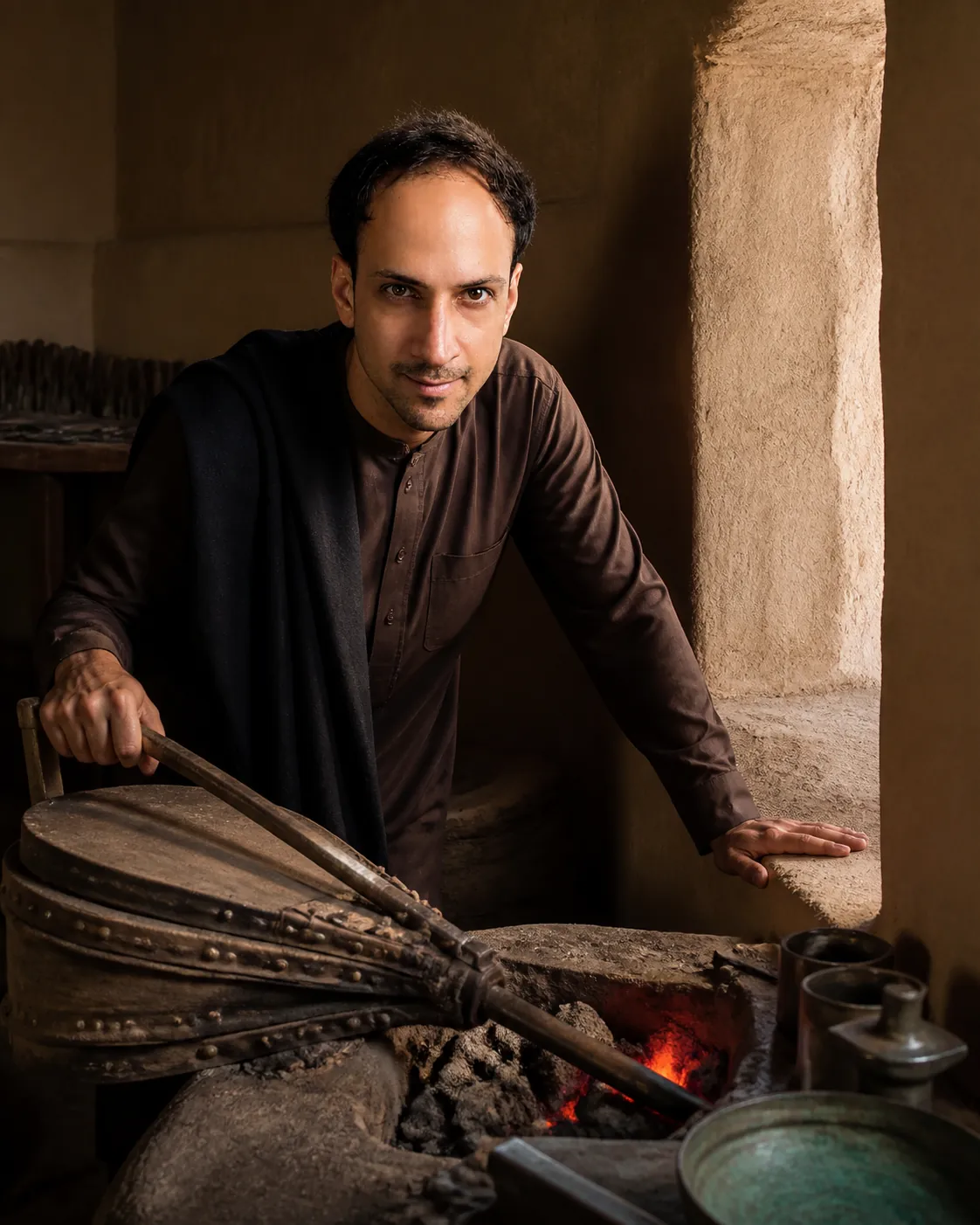 Mechanics of Calm: Restored Mud-Brick Room — AI Portrait Prompt