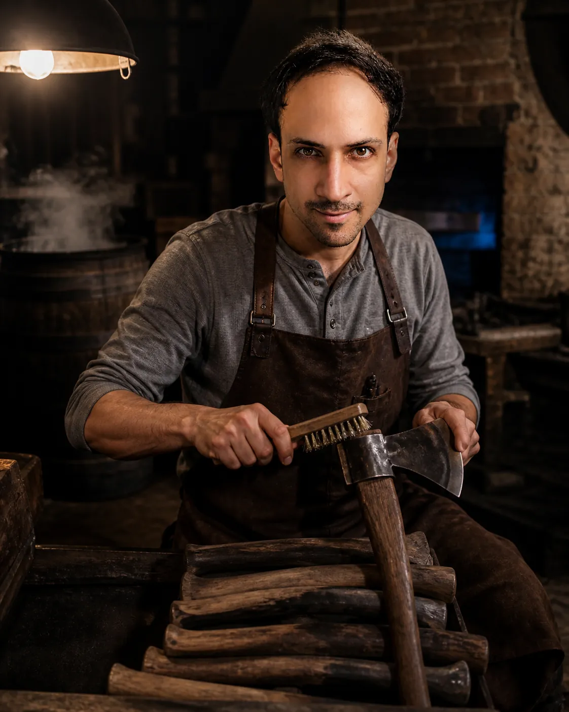 Time As Polish: Swept Brick Yard of a Small Forge — AI Portrait Prompt