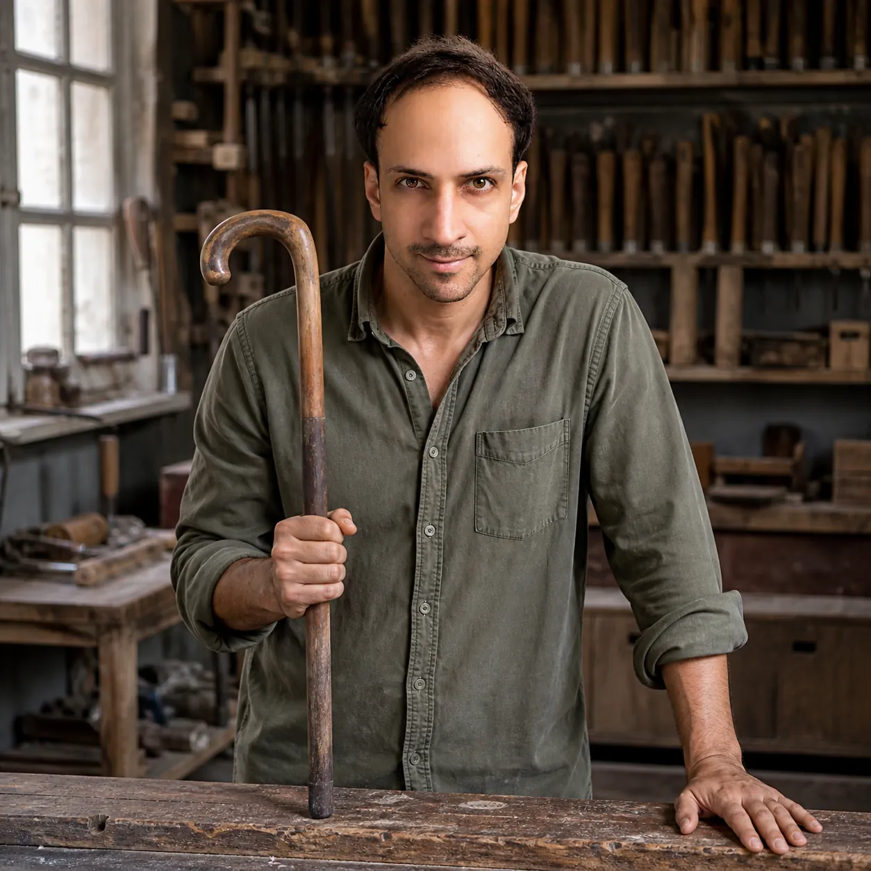 Grandfather's Workshop Cane — AI Portrait Prompt