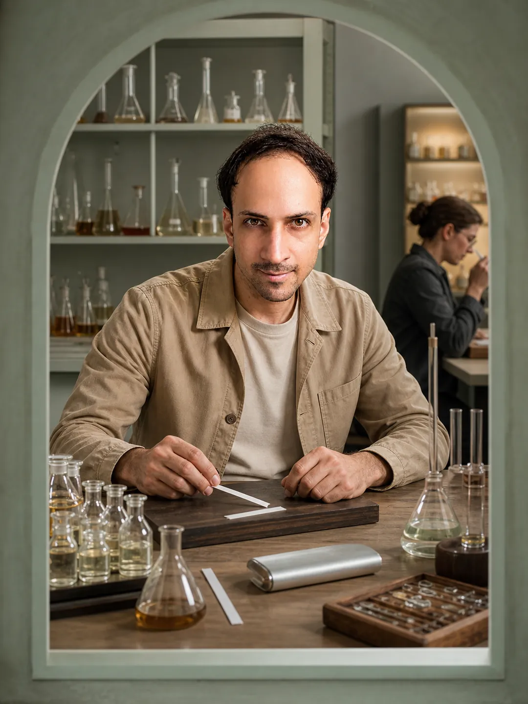 Repair Across Time: Restrained Fragrance Studio — AI Portrait Prompt