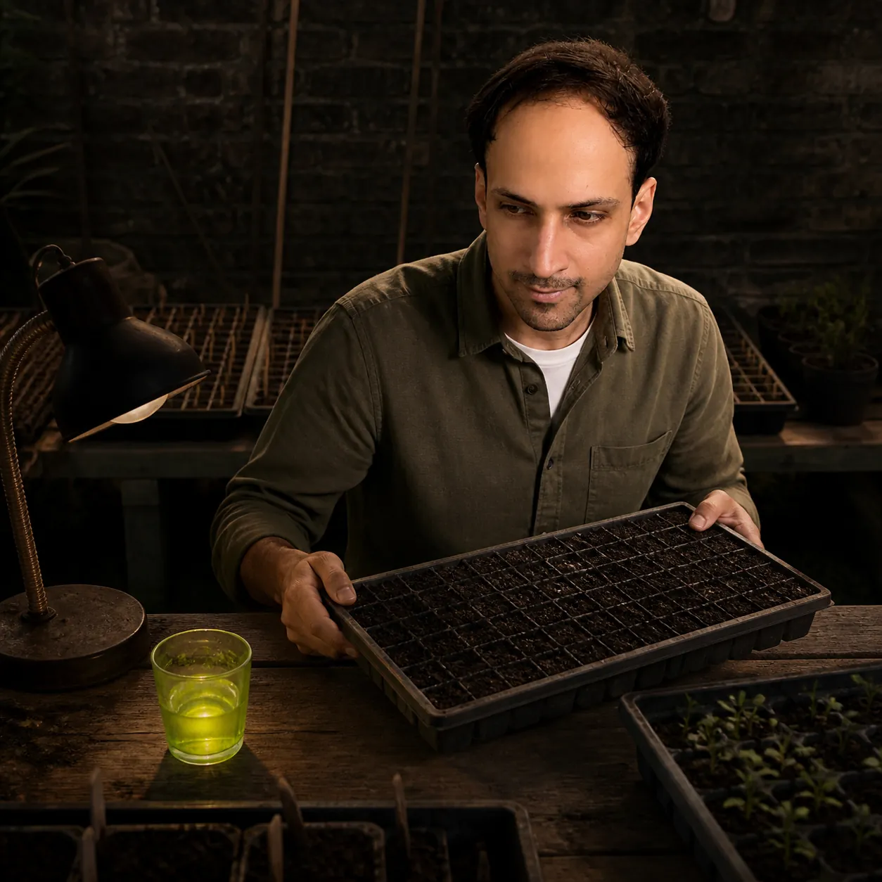 Green Glow in the Nursery Yard — AI Portrait Prompt