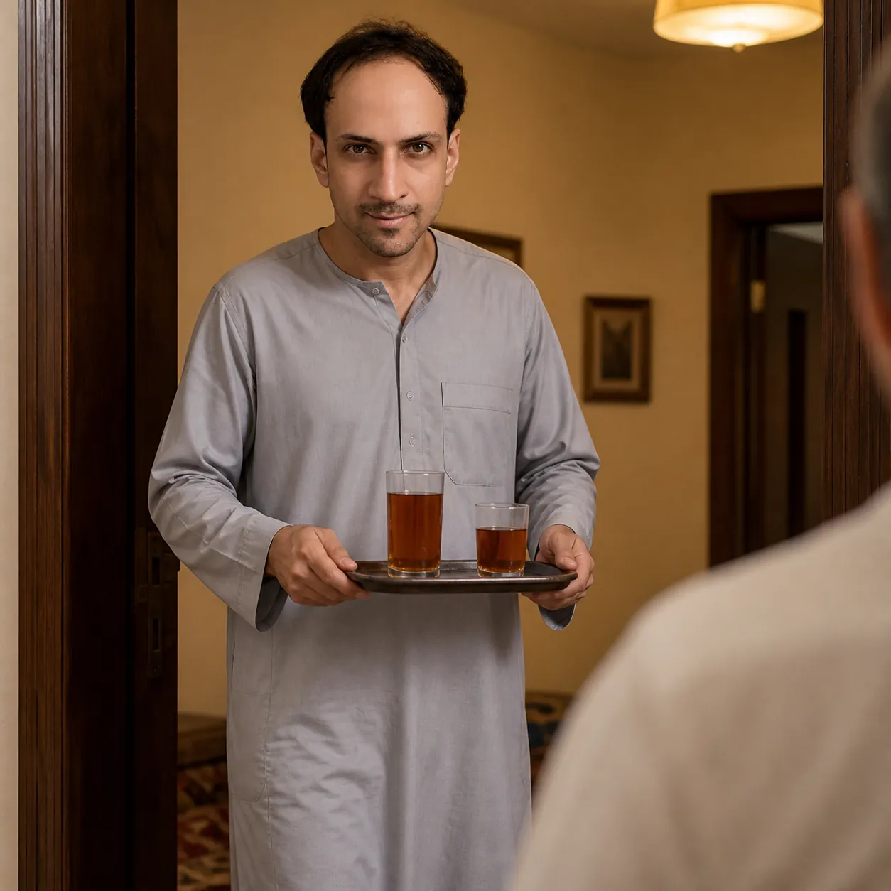 Two Glasses Toward the Room — AI Portrait Prompt