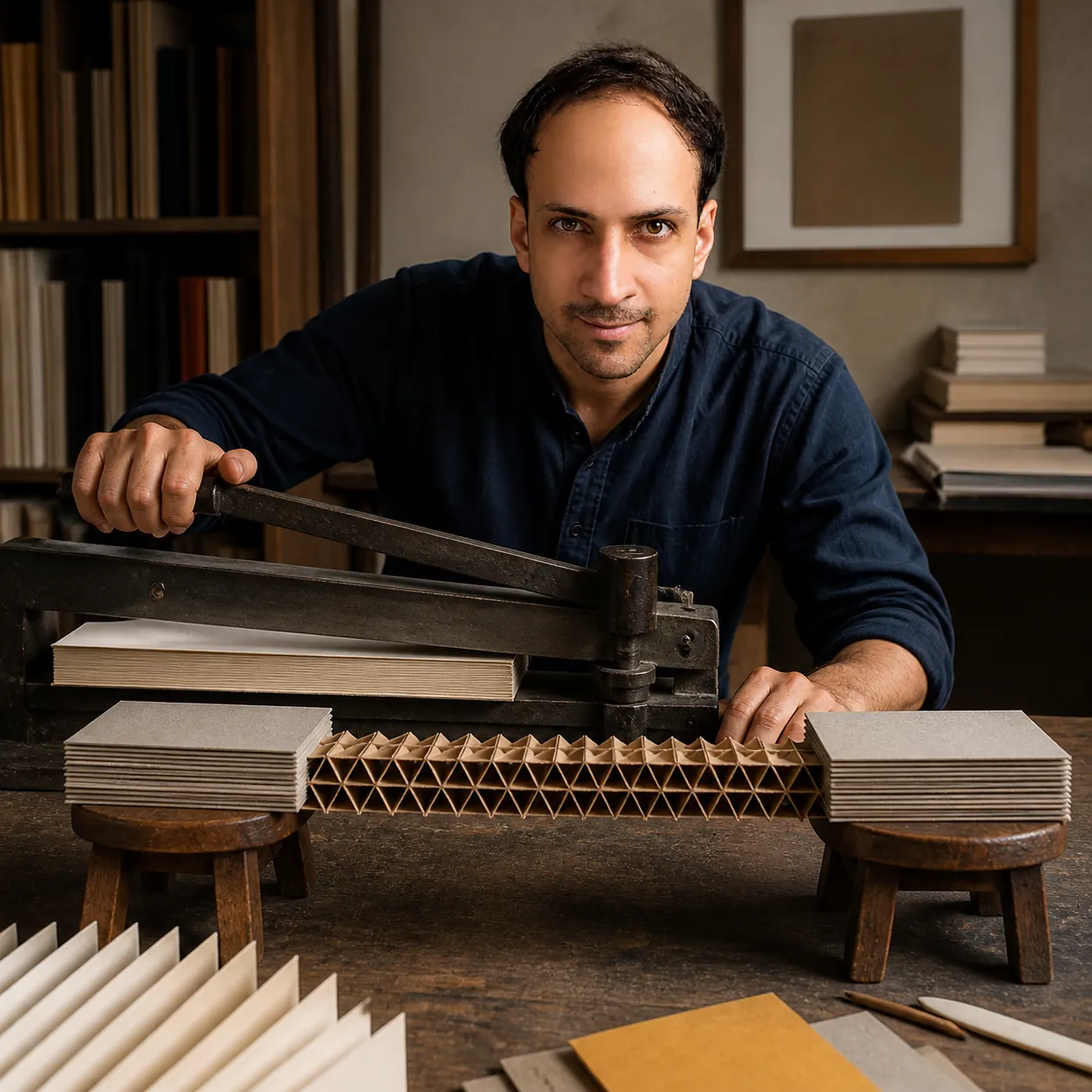 Honeycomb Beam in the Bindery — AI Portrait Prompt