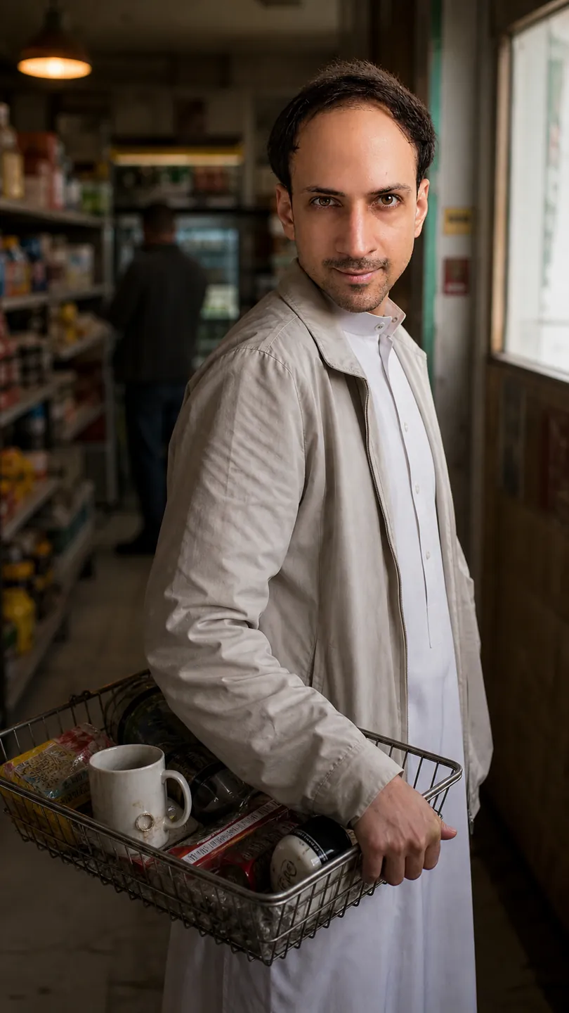 Corner Shop Basket Before Closing — AI Portrait Prompt