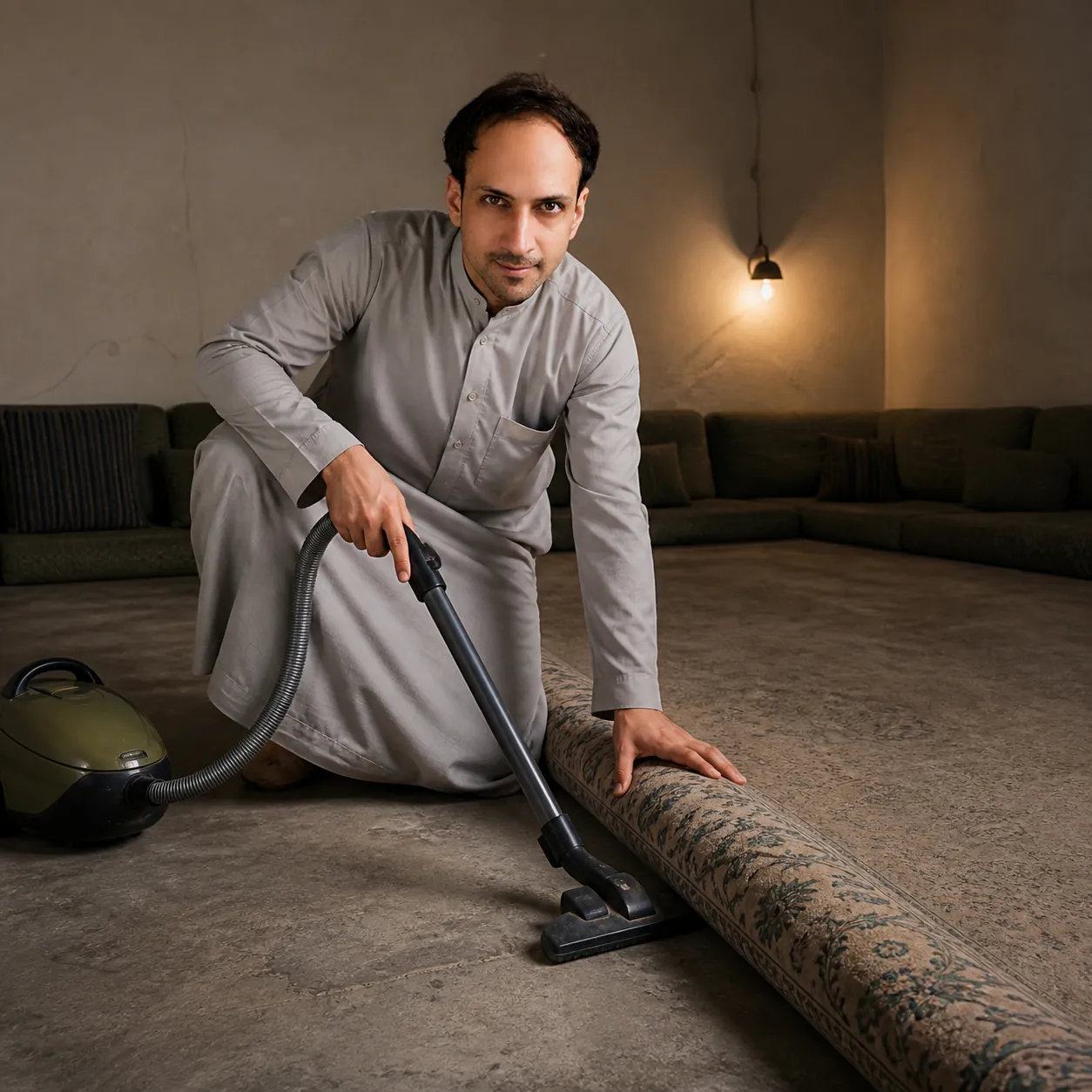Vacuuming the Majlis Floor — AI Portrait Prompt