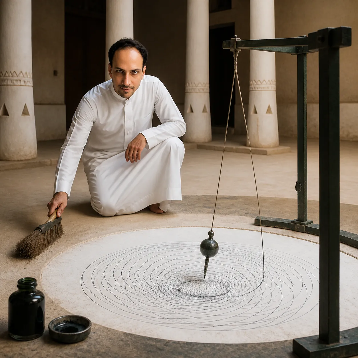 Damped Spiral in a Najdi Hall — AI Portrait Prompt