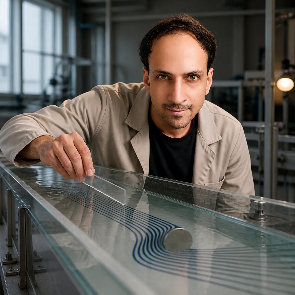 Parted Dye Lines in the Flume Lab — AI Portrait Prompt
