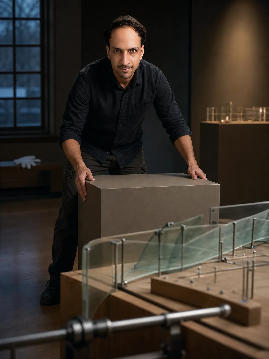 Calibration Over Confidence: Quiet Museum Preparation Room — AI Portrait Prompt