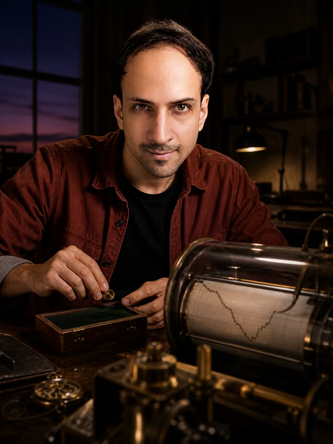 Engineered Evening: Home Workshop Bench — AI Portrait Prompt