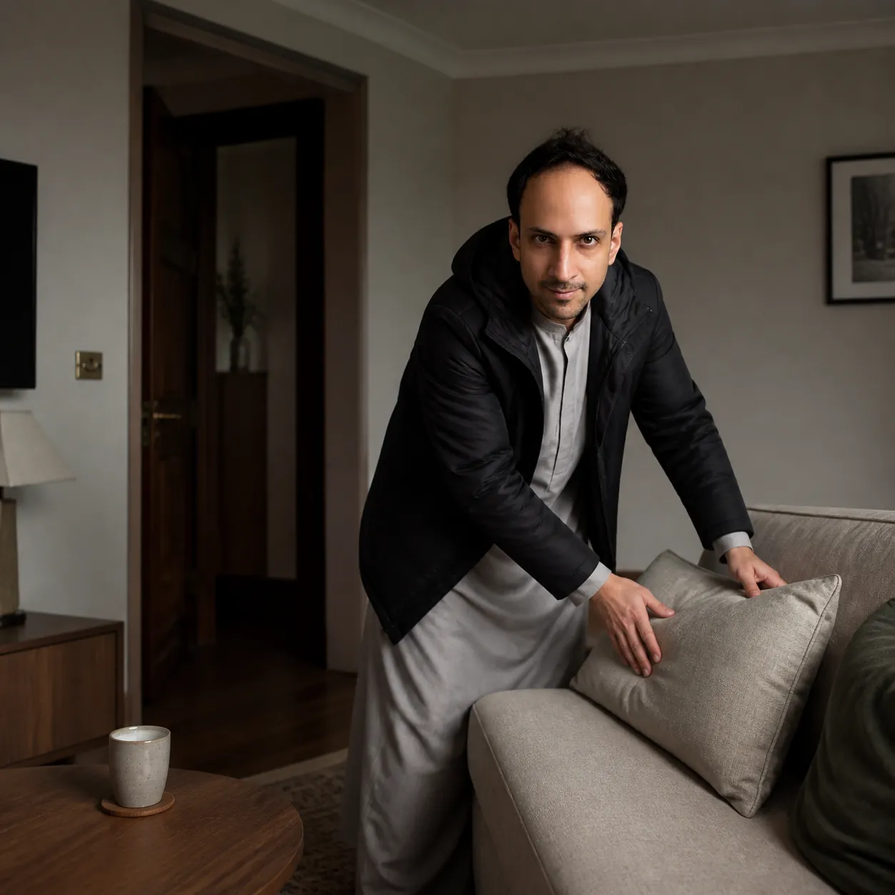 Jacket Still On Indoors — AI Portrait Prompt