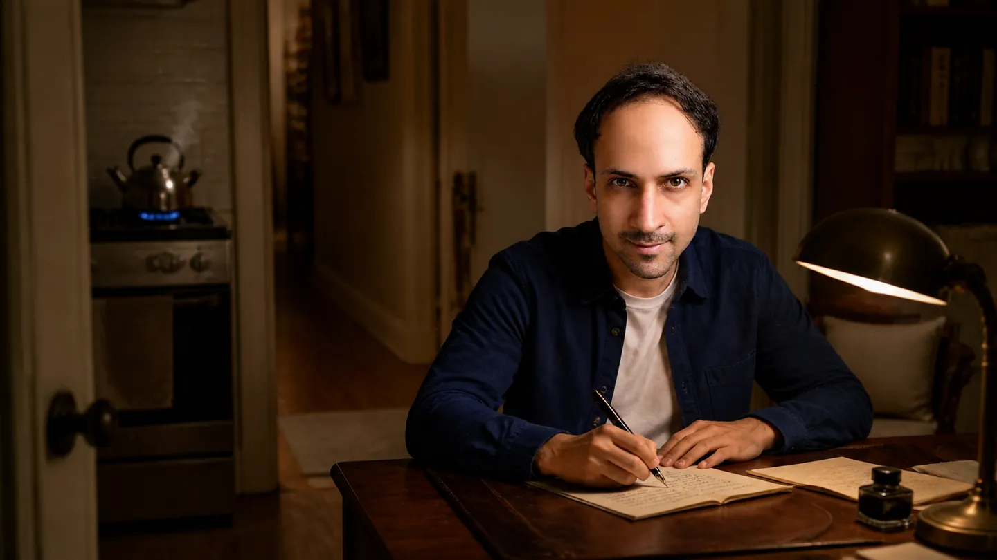 The Quiet Hours: Walnut Writing Desk — AI Portrait Prompt