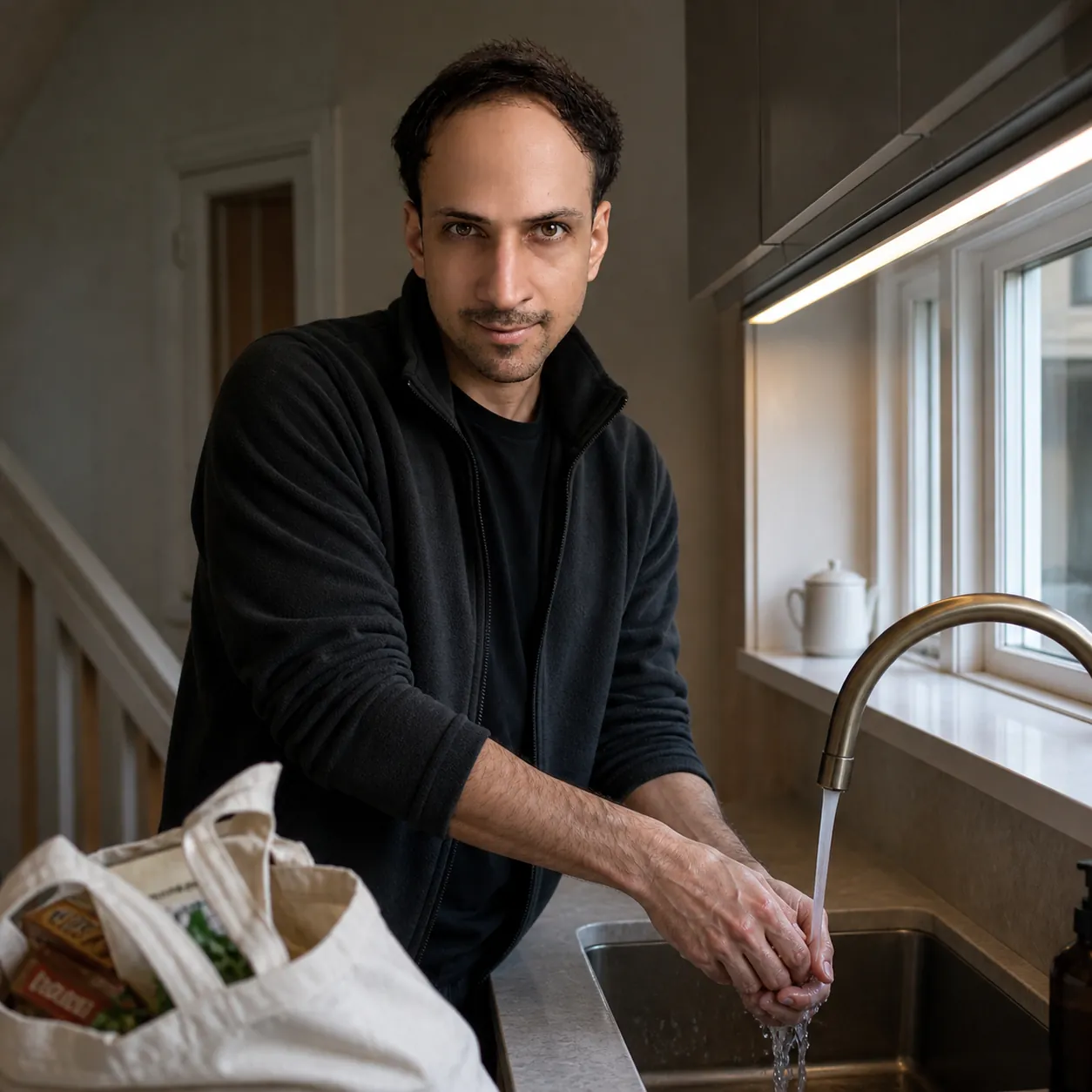 Carrier Bag on the Stairs — AI Portrait Prompt