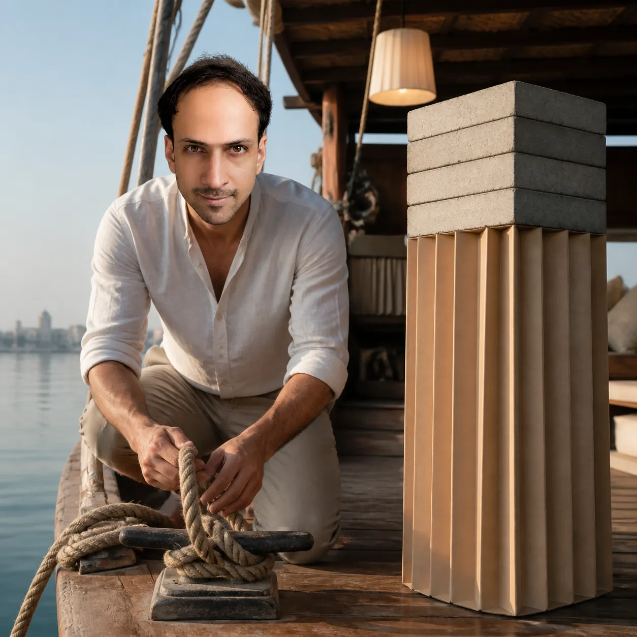Paper Column on a Dhow Deck — AI Portrait Prompt
