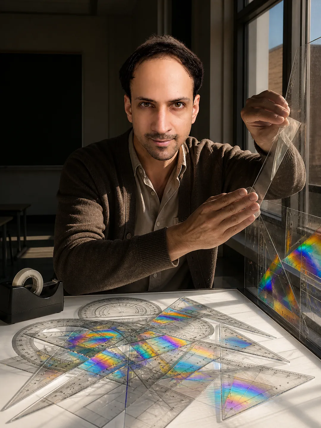 Transparent Testimony: Empty Classroom Window Bay — AI Portrait Prompt