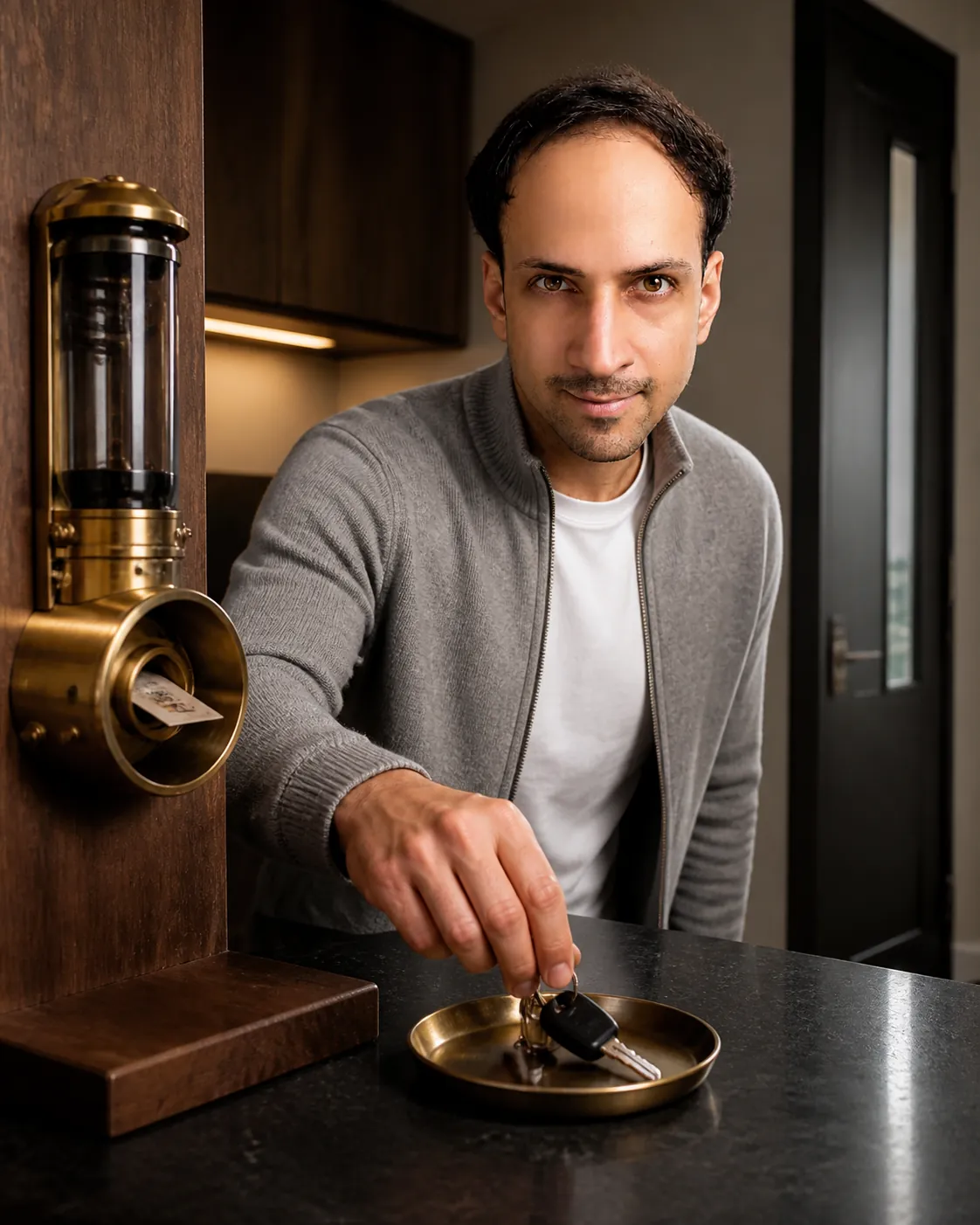 The Outboard Mind: Kitchen Counter Arranged as Tomorrow's — AI Portrait Prompt